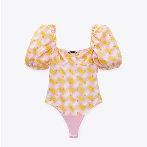 Zara Printed Poplin Bodysuit Blouse